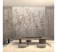 WLLDDDIU Papier Peint Autocollant Motif Forêt Gris Clair, Style Chinois, Branches, Fleurs et Oiseaux, Peinture Murale, Vinyle, pour Chambre À Coucher, Salon, Décoration D'Intérieur, 343 X 256 Cm