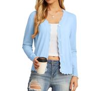 WLLDDDIU Pull Léger en Maille pour Femmes Pull À Manches Longues Boutonné À Manches Longues Bord de Coquille Saint Jacques Veste Courte Décontractée Douce pour Femmes Printemps Été Office Te