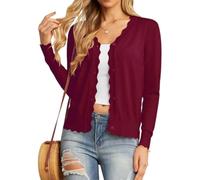 WLLDDDIU Pull Léger en Maille pour Femmes Pull Léger en Maille Cardigan Chemise Boutonnée À Manches Longues Bord de Coquille Saint Jacques Veste Puller Courte Douce Décontractée pour Femmes Pr
