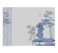 WLLDDDIU Revêtement Mural en Bambou Taihu Bleu Clair, Style Ancien Chinois, Autocollant, Amovible, en Vinyle, Idéal pour Les Études, Les Restaurants et La Décoration Intérieure, 343 X 256 Cm