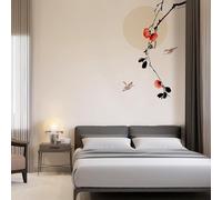 WLLDDDIU Revêtement Mural Moderne de Style Chinois, Grand Oiseau Volant Kaki Rouge encre, Papier Peint Autocollant, Décoration D'Intérieur Classique, 392 X 280 Cm (154 X 110 Pouces)