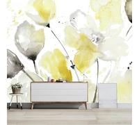 WLLDDDIU Vinyle 3D Papier Peint Fresque Autocollante Abstraction Moderne Aquarelle Tulipe Fleur Peinture Murale Grandeur Peint À La Main Décoration Intérieure pour Chambre Salon 343X256Cm (135X10