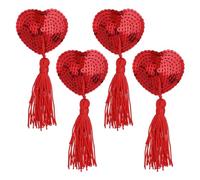 WLLHYF 2 paires de cache-tétons en silicone pour femme, autocollants, en forme de cœur, avec pompon de paillettes, réutilisables, couleur rouge, rouge, Taille unique