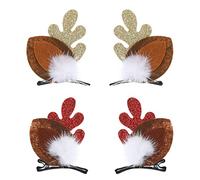 WLLHYF 2PCS Pinces à cheveux de Noël Épingle à cheveux pour fille Barrettes de cheveux de Noël avec boules de pompon Oreille de cerf Accessoires pour cheveux Fête Cosplay Cadeaux