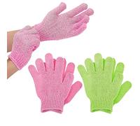 WLLHYF 4PCS Gants Exfoliants Gommage Corps Gant De Douche Exfoliant Double Texture Gants De Bain pour Douche, Spa, Massage Décapant Peau Morte Exfoliant Mitaines(vert herbe, rose)