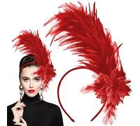 WLLHYF Bibi à plumes des années 1920 pour femme, chapeau bibi pour femme pour le thé, le thé, les fleurs, chapeau Gatsby Derby, Rouge, taille unique