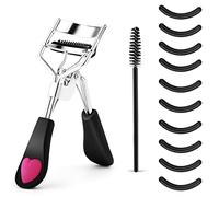 WLLHYF Kit de recourbe-cils professionnel en métal - Outil de maquillage avec peigne intégré - Avec 10 recharges de rechange pour femmes et filles - Obtenez des cils incurvés dramatiquement (noir)