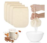 WLLHYF Lot de 4 sacs à lait de noix en coton de 20,3 x 15,2 cm en tissu à mailles fines réutilisables pour filtrer le jus, le café, le yaourt, le thé (coton, 20,3 x 15,2 cm)