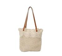 WLLJYSJZL Sac fourre-tout en crochet pour femme en coton tissé à la main avec doublure en lin Hobo Vacances d'été, ecru