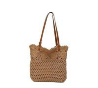WLLJYSJZL Sac fourre-tout en crochet pour femme en coton tissé à la main avec doublure en lin Hobo Vacances d'été, kaki