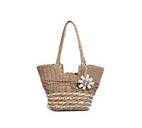 WLLJYSJZL Sac fourre-tout en paille pour femme - Grand sac de vacances d'été bohème tissé en rotin fait à la main avec fermeture éclair, kaki