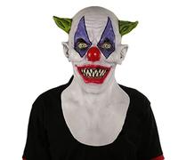 WLLLTY Masque de clown vert effrayant à double cornes en latex pour Halloween, fête terreuse, cosplay