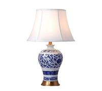 WLLWHF Lampe de table en céramique, bleu et blanc, lampe de lecture de style chinois, lampe de table décorative pour salon et chambre à coucher