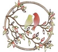 WLLWMYLY Décoration murale, décoration murale métallique, deux oiseaux posés sur une branche, symbole d'amour, elle est idéale pour décorer le salon, le jardin et la chambre à coucher. (Or et rouge)
