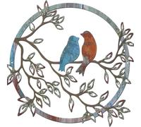 WLLWMYLY Décoration murale, décoration murale métallique, deux oiseaux posés sur une branche, symbole d'amour, elle est idéale pour décorer le salon, le jardin et la chambre à coucher. (Bleu)