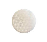 WLM Disque en sélénite 10 cm avec Gravure Fleur de Vie - Idéal pour Le rechargement des minéraux !