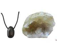 WLM Pendentif percé en hématite et Demi Géode de Cristal de Calcite Mini