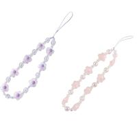 WLngtv Lot de 2 bracelets de téléphone à perles - Motif papillon et fleur - Pour femme - Porte-clés à breloques tendance (rose, violet), 1, plastique, sans pierre précieuse, 1, Plastique, Pas de gemme