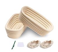 WlP 2Pcs Panier À Pain Ovale, Contient 250g De Pâte Panier De Levure en Rotin Naturel avec Doublure en Lin Et Grattoir À Pâte pour Boulangers Professionnels Et Amateurs pour Boulangers Professionnels