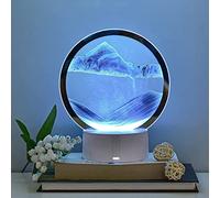 WlP 3D Dynamic Sand Art Liquid Motion Moving Sand Art Picture Round Glass 3D Deep Sea Sandscape in Motion Display Flowing Sand Frame avec lumière LED Relaxing Desktop Home Office Decor (Color : Blue)