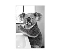 WLQZFRWV Impression sur toile amusante Koala qui se brosse les dents - Décoration de salle de bain, chambre à coucher, bureau, chambre à coucher - 50 x 75 cm