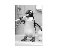 WLQZFRWV Impression sur toile amusante motif pingouin qui se brosse les dents - Décoration de chambre à coucher, bureau, chambre à coucher - 40 x 60 cm