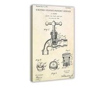 WLQZFRWV Impression sur toile avec brevet Faucet 1909, robinet d'eau, valve invention, impression sur toile, décoration murale pour salon, chambre à coucher, 60 x 90 cm