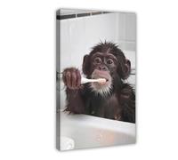 WLQZFRWV Impression sur toile de singe qui se brosse les dents - Décoration murale pour salon, chambre à coucher - 40 x 60 cm