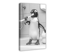WLQZFRWV Impression sur toile de style pingouin qui se brosse les dents - Décoration murale pour salon, chambre à coucher - 50 x 75 cm