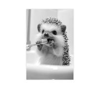 WLQZFRWV Impression sur toile décorative pour salon, chambre à coucher - Motif hérisson qui se brosse les dents - 30 x 45 cm