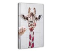 WLQZFRWV Impression sur toile hilarante avec motif girafe qui se brosse les dents, décoration de chambre à coucher, bureau, chambre, cadeau 40 x 60 cm