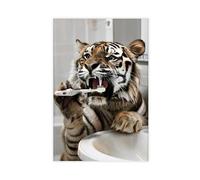 WLQZFRWV Impression sur toile motif tigre qui se brosse les dents - Décoration murale pour salon, chambre à coucher - 40 x 60 cm