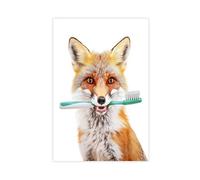 WLQZFRWV Impression sur toile représentant un renard roux qui se brosse les dents - Décoration murale pour salon, chambre à coucher - 30 x 45 cm