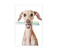 WLQZFRWV Whippet - Impression sur toile représentant un chien qui se brosse les dents, décoration de chambre à coucher, bureau, chambre, cadeau (60 x 90 cm)