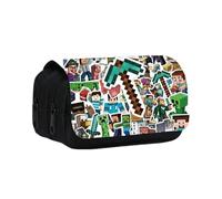 WLStore Trousse Scolaire Double Compartiment Style Jeu Pixel Minecraft- Grande Trousse École Enfant - Trousse Crayons Garçon Fille - Rangement Stylos Fournitures Scolaires - Idéal École Collège