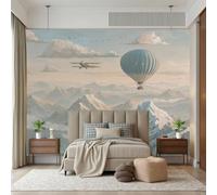 Wlujhia Papier Peint Montagne Enneigée 150x105 cm Avion Montgolfière Photo Mural Décoration Revêtement Mural Poster Tableaux Muraux Pour Cuisine Salon et Chambre