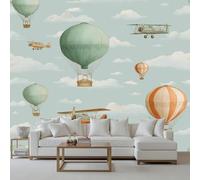Wlujhia Papier Peint Panoramique Dessin Animé Style 350x256 cm Revêtement Mural Décoration Pour Chambre Salon Avion Montgolfière Poster Mural Décoration et Moderne