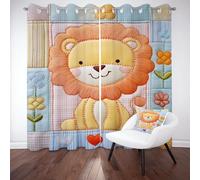 Wlujhia Rideau Set de 2 pour Salon 132x175 cm Lion De Dessin Animé Draperies Cuisine Isolants Thermiques Amoureux des Animaux Rideaux Occultants Phonique à Oeillets De Chambre