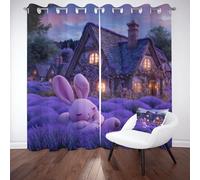 Wlujhia Rideau Set de 2 pour Salon 140x225 cm Lapin Mignon Draperies Cuisine Isolants Thermiques Fleur Lavande Rideaux Occultants Phonique à Oeillets De Chambre