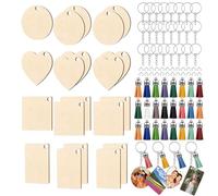 WLUOS Porte-Clés en Bois - 24 Pièces Rondes Bricolage Vierge Avec Anneau pour Femmes Hommes, Loisirs Créatifs Naturel et Décorations