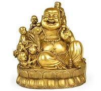 WLVG Feng Shui Statue en Laiton Bouddha Riant Ornement Maitreya Bouddha Dieu de la Richesse Figure Décoration de Bureau à Domicile, de Pendaison de Crémaillère, Laiton