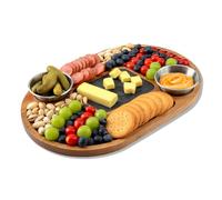 WLWNWFT Planche de service en bois d'acacia avec ardoise 36 x 24 cm pour fromage, viande, apéritif
