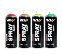 WLX Bombes de peinture fluorescente haute visibilité à séchage rapide pour bois, métal, pierre et verre 400 ml (4 Couleurs)