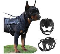 WLXW Ensemble Gilet Casque Tactique for Chien avec Lunettes, Harnais Service Militaire Réglable avec Poignée for Berger Allemand, Etc(Set-S)