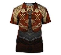 WLXW Imprimé 3D Manches Courtes Personnalisé, T-Shirt Nordique Viking, Corbeau D'odin Et Loup Celtique Rune Boussole Manches Courtes, Cadeau Drôle De Chemise De Guerrier Viking,007,S