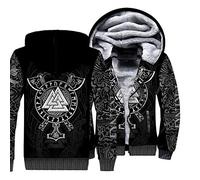 WLXW Sweat À Capuche Viking pour Hommes, Sweat-Shirt Imprimé 3D De Tatouage De Mythologie Nordique Odin, Veste Épaissie Chaude d'hiver, Costume De Couple De Hip Hop De Rue Harajuku,Valknut,XL