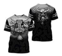 WLXW T-Shirt Imprimé De Tatouage 3D Odin Thor, T-Shirt D'été Cool Et Amusant À Manches Courtes pour Hommes, Chemise De Grand-Père Hippie Guerrier Viking Nordique, Plus La Taille,002,7XL