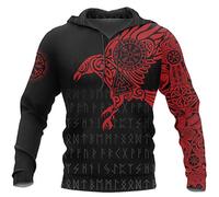 WLXW Viking - Le Corbeau D'odin Tatouage 3D Imprimé Hommes Sweats À Capuche Harajuku Mode Sweat À Capuche Automne Unisexe À Capuche,Rouge,6XL