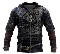 WLXW Vintage Odin Viking Armor Tattoo 3D Imprimé Hommes Hoodies, Harajuku Street Fashion Sweat Cosplay Costume Unisexe Veste Décontractée Zip Surdimensionné Pull À Capuche,Hoodie Zip,L