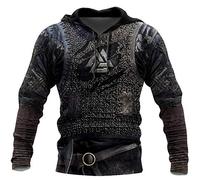 WLXW Vintage Odin Viking Armor Tattoo 3D Imprimé Hommes Hoodies, Harajuku Street Fashion Sweat Cosplay Costume Unisexe Veste Décontractée Zip Surdimensionné Pull À Capuche,Hoodie,XL